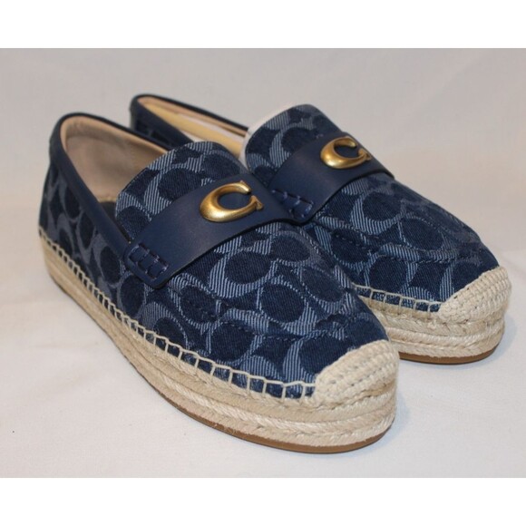 COACH Camilla Denim Signature Blue Espadrille Flats Women's Size 6.5 Deep Blue - Picture 3 of 6
